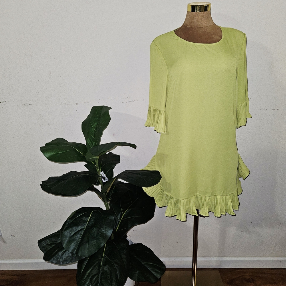 Elegant Lime Green Ruffle Dress - Picture 2 of 5